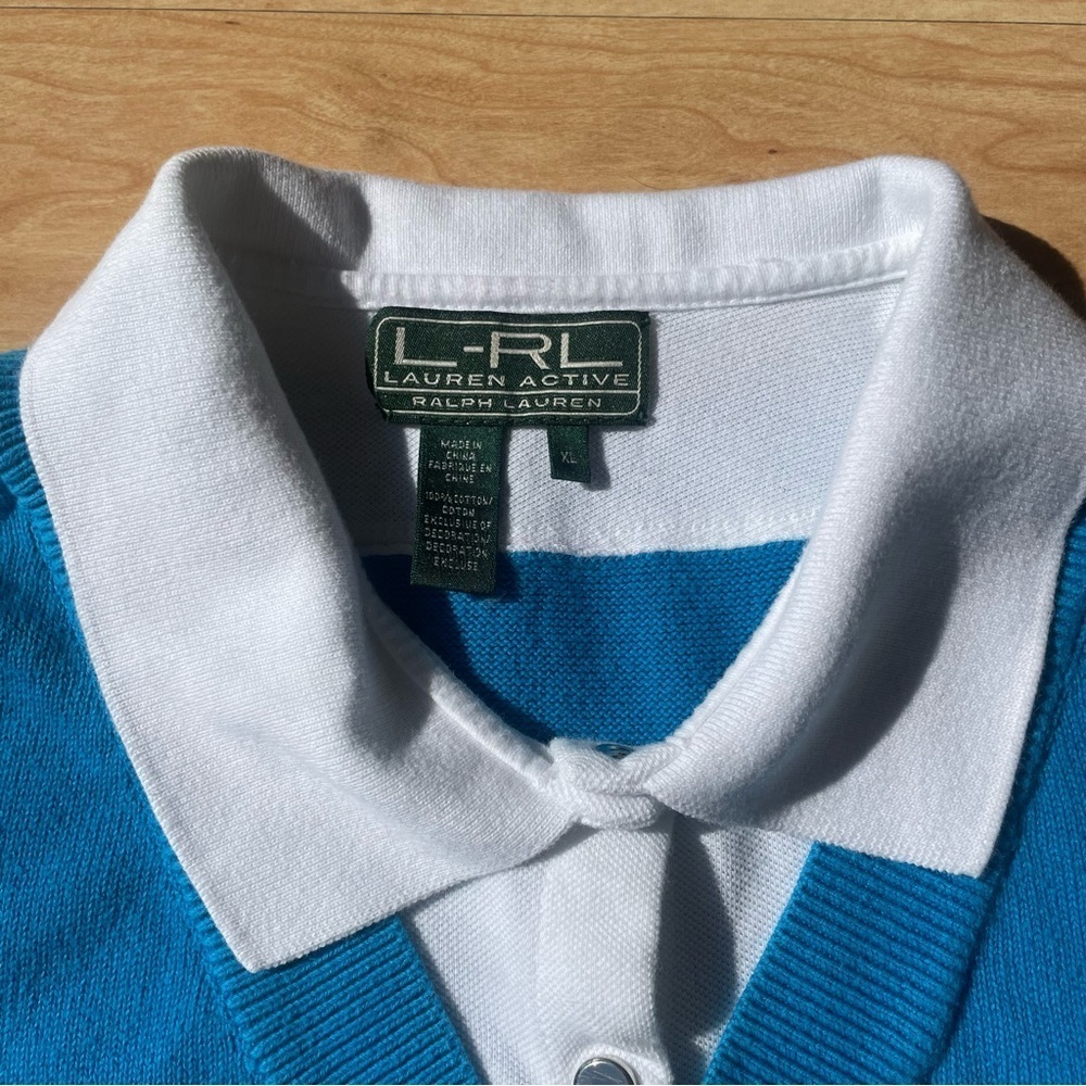 Vintage Ralph Lauren Rugby Collared Knit Blue White Embroidered Crest Heritage L - Picture 4 of 7